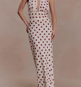 Halter Neck Polka Dot Maxi Dress
