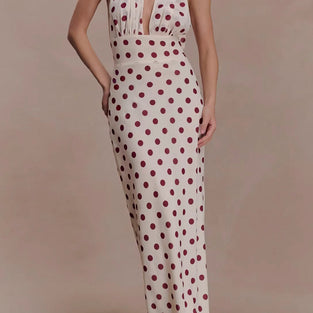 Halter Neck Polka Dot Maxi Dress