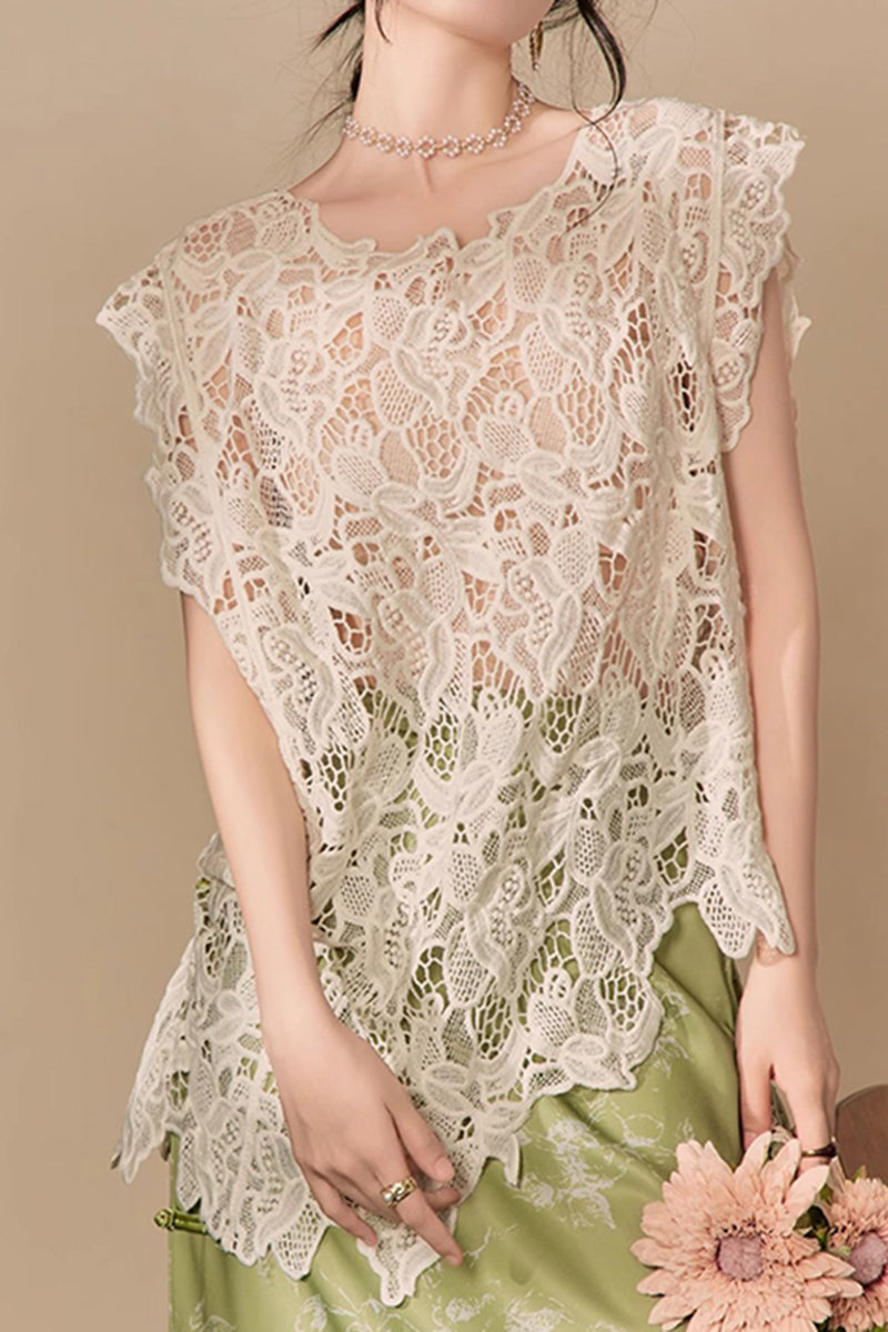 Sleeveless Crochet Hollow Cover Up Top
