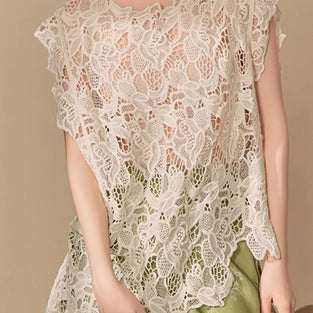 Sleeveless Crochet Hollow Cover Up Top