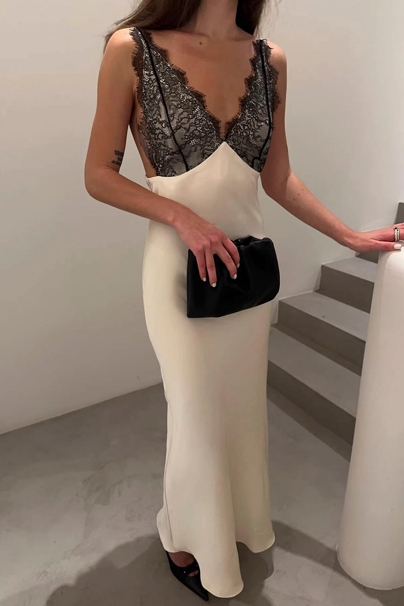 Lace Trim Sleeveless Casual Maxi Dress
