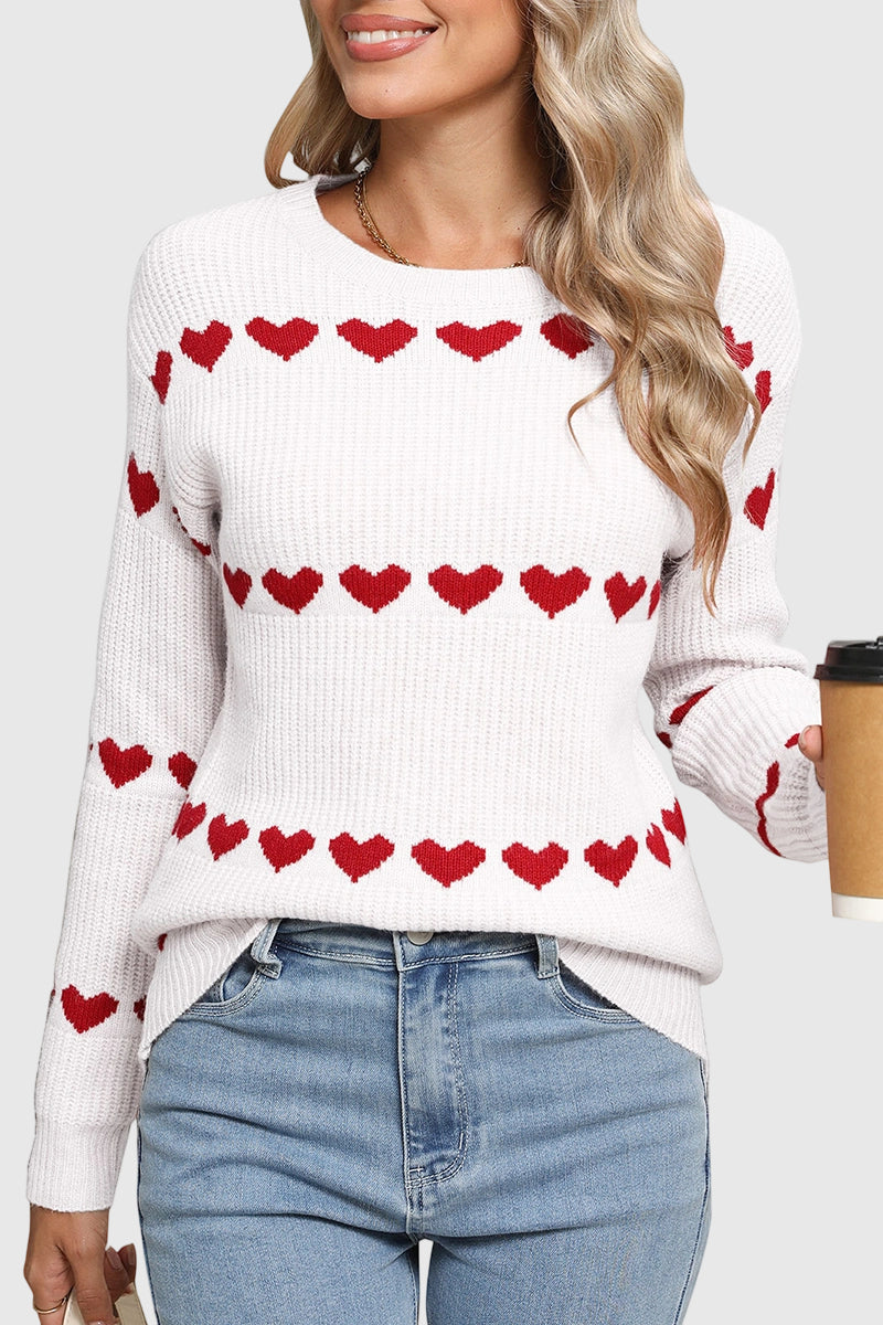 Heart Patterned Crewneck Sweater