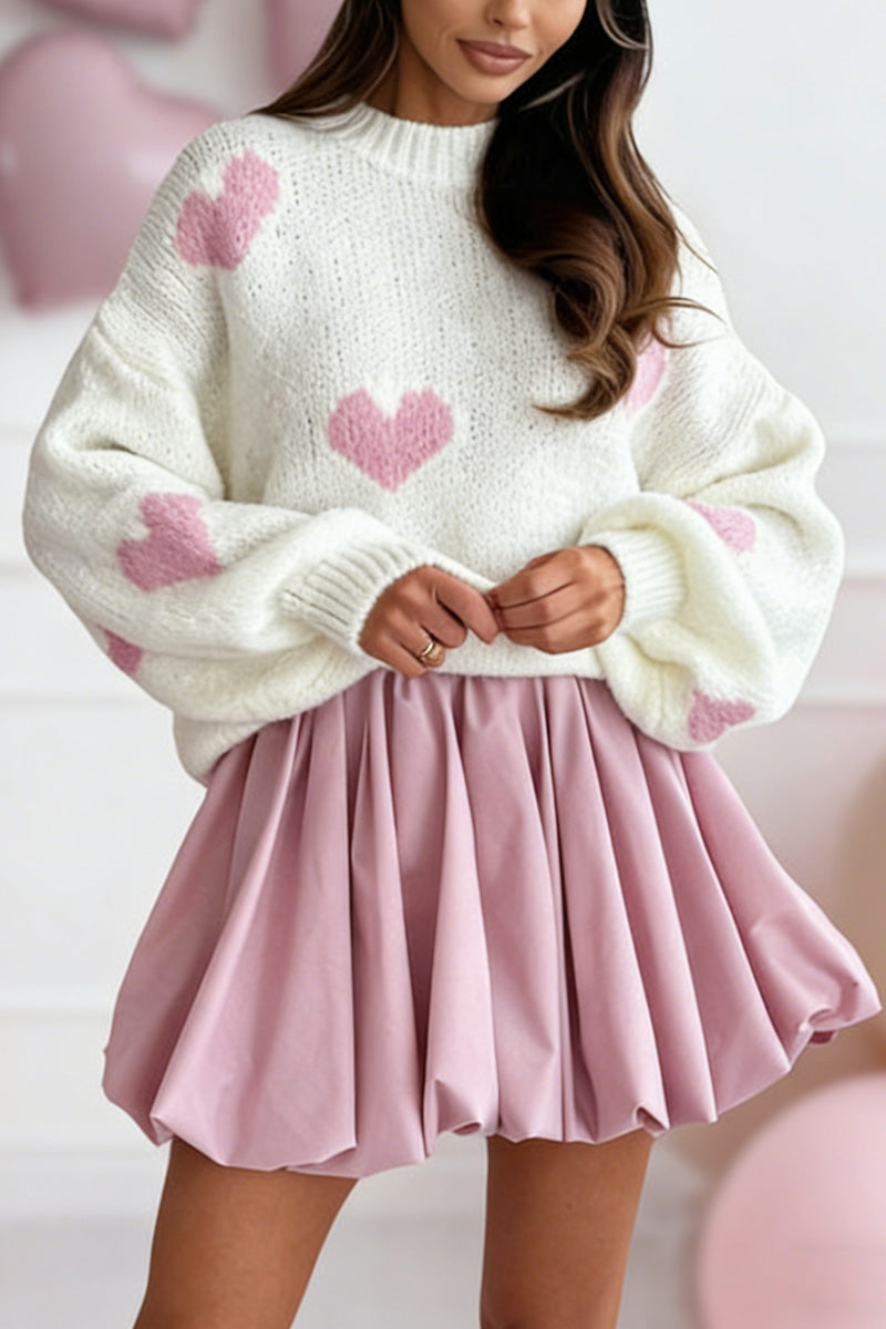 Oversized Heart Patterned  Sweater