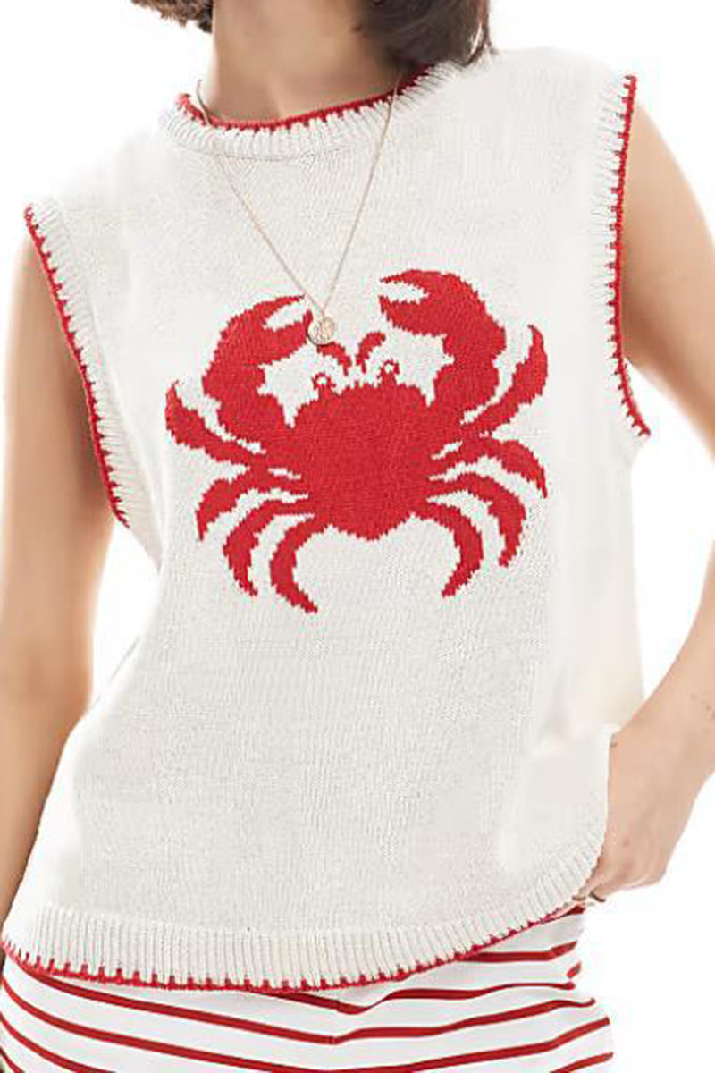 Crab Knit Sleeveless Sweater Vest