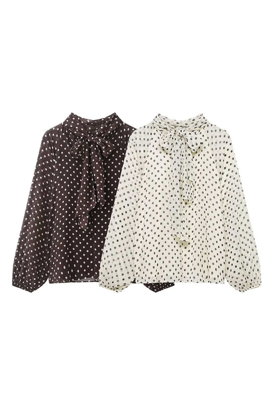Polka Dot Bow Tie Blouse