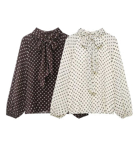 Polka Dot Bow Tie Blouse