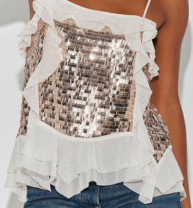 Ruffled Sequin Camisole Top