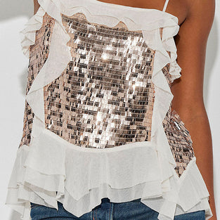 Ruffled Sequin Camisole Top