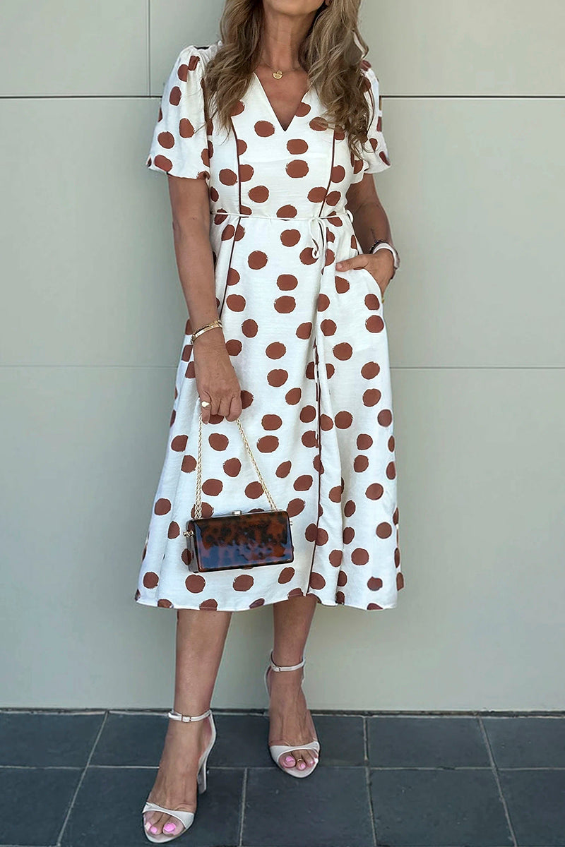 Polka Dot Tie Waist Midi Dress
