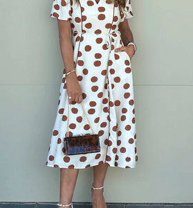 Polka Dot Tie Waist Midi Dress