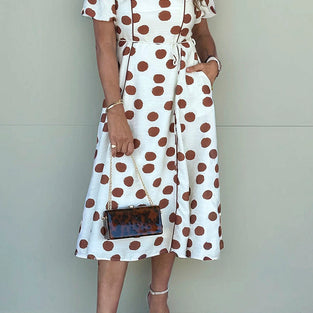 Polka Dot Tie Waist Midi Dress