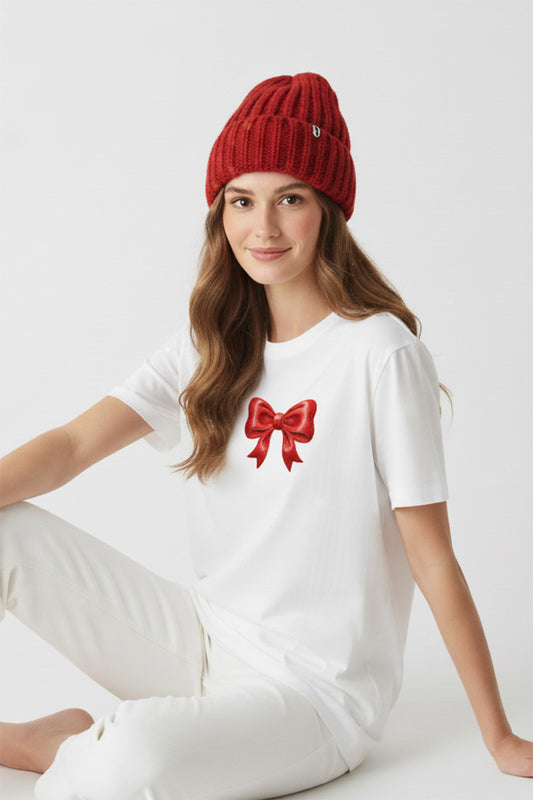 Red Bow Embroidered T-Shirt