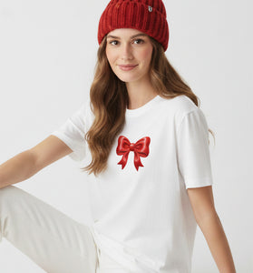 Red Bow Embroidered T-Shirt