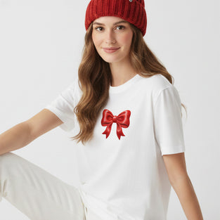 Red Bow Embroidered T-Shirt