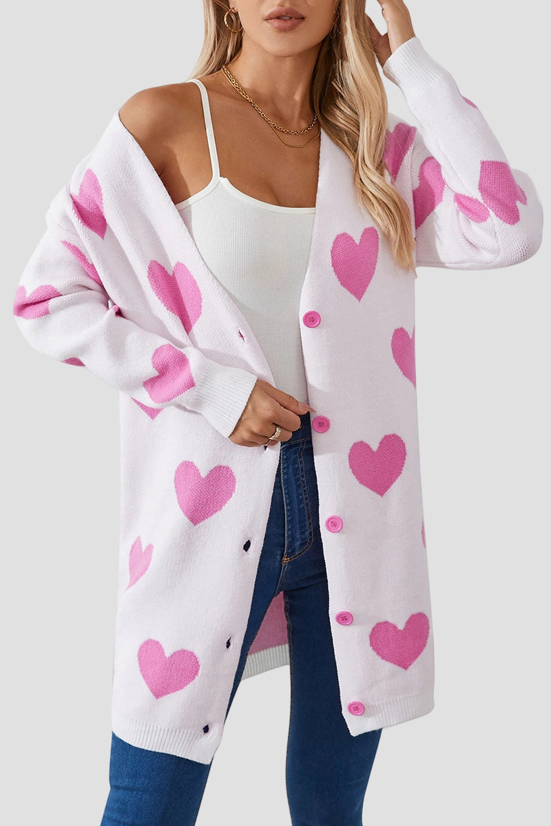 Heart Patterned Button-Up Cardigan