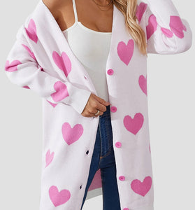 Heart Patterned Button-Up Cardigan