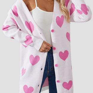 Heart Patterned Button-Up Cardigan