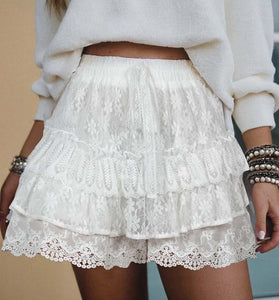 Lace Ruffle Tiered Elastic Waist Sweet Shorts