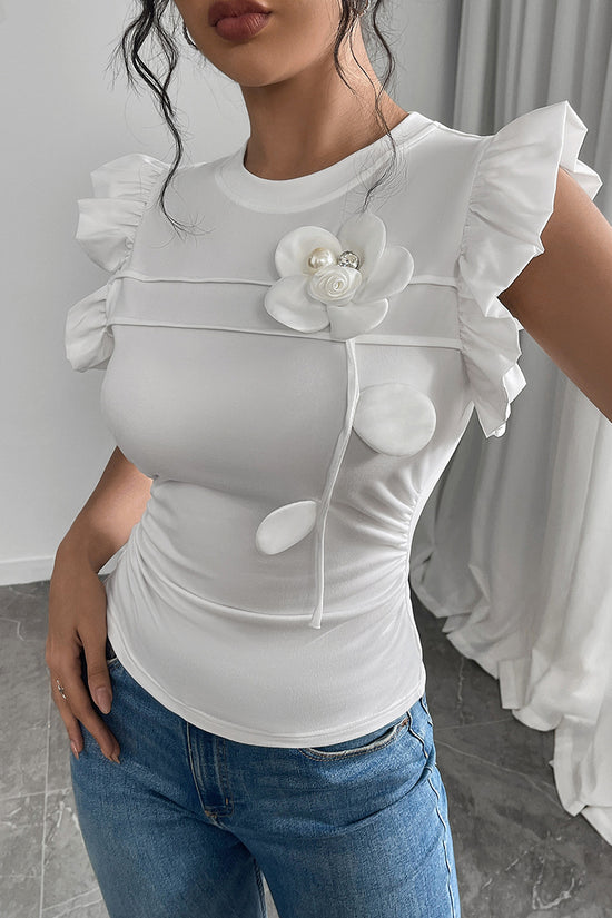 Floral Ruffle Sleeve Bodycon Top