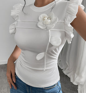 Floral Ruffle Sleeve Bodycon Top