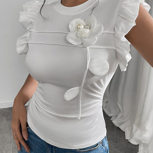 Floral Ruffle Sleeve Bodycon Top