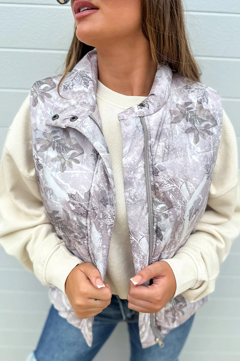Floral Sleeveless Zipper Vest