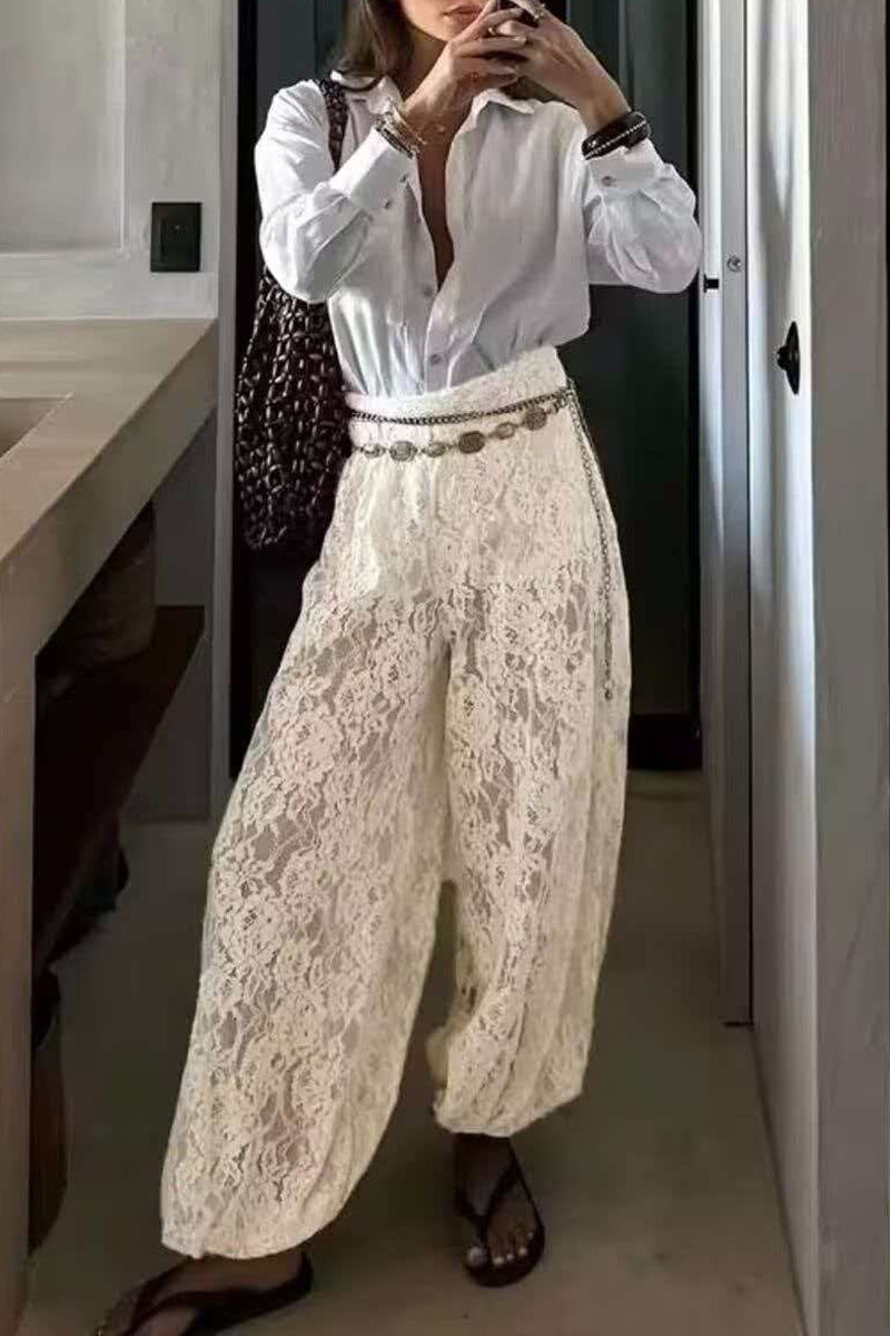 Elegant Lace Casual Pants