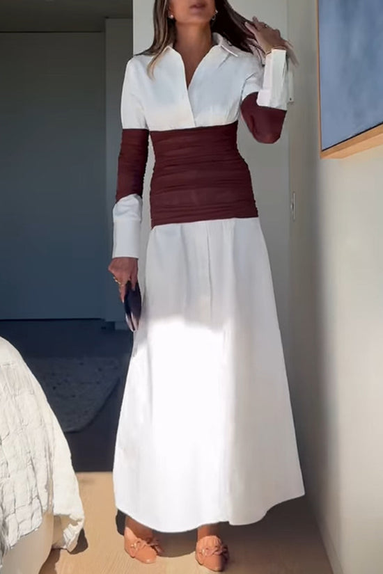 Long Sleeve Contrast Wrap Casual Dress