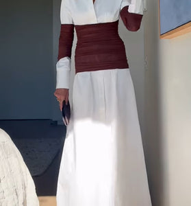 Long Sleeve Contrast Wrap Casual Dress