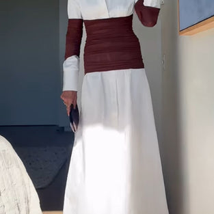 Long Sleeve Contrast Wrap Casual Dress