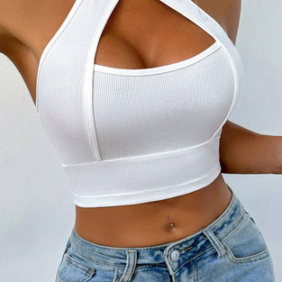 Halter Cutout Ribbed Crop Top