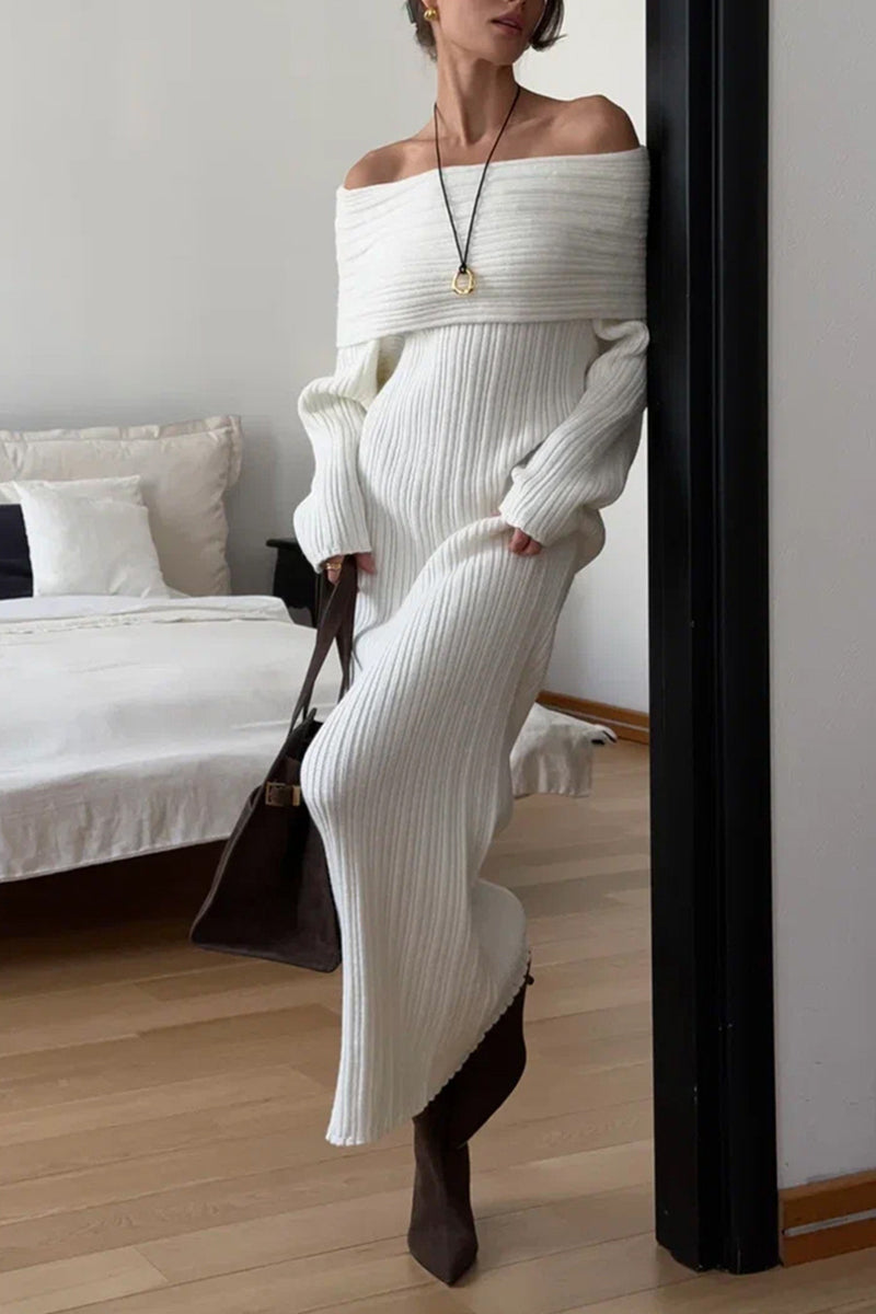 Off-Shoulder Ribbed Knit Maxi Dress