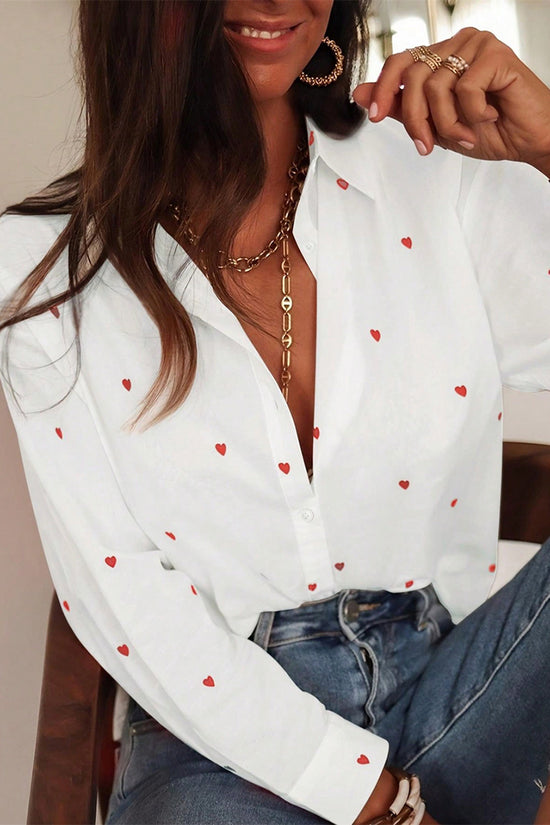 Heart Patterned Long Sleeve Blouse