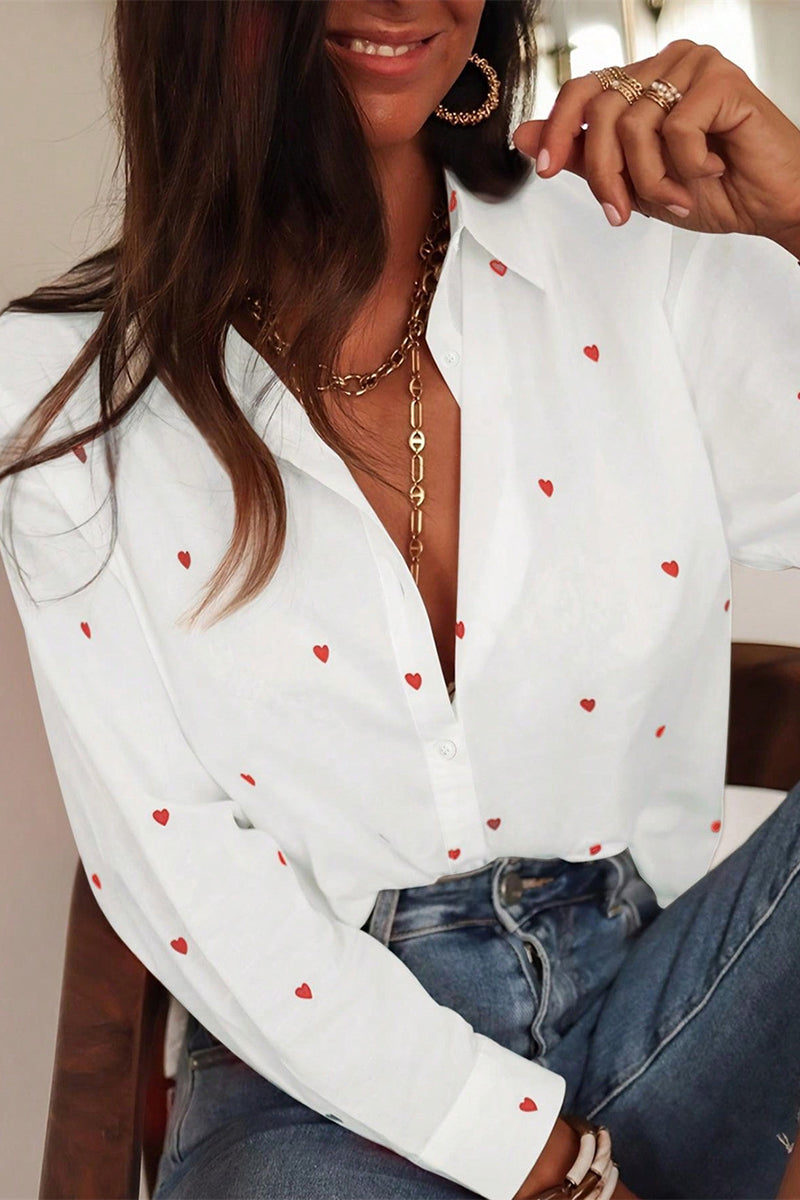 Heart Patterned Long Sleeve Blouse