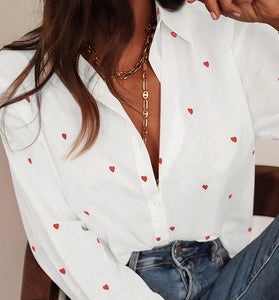 Heart Patterned Long Sleeve Blouse