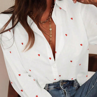 Heart Patterned Long Sleeve Blouse