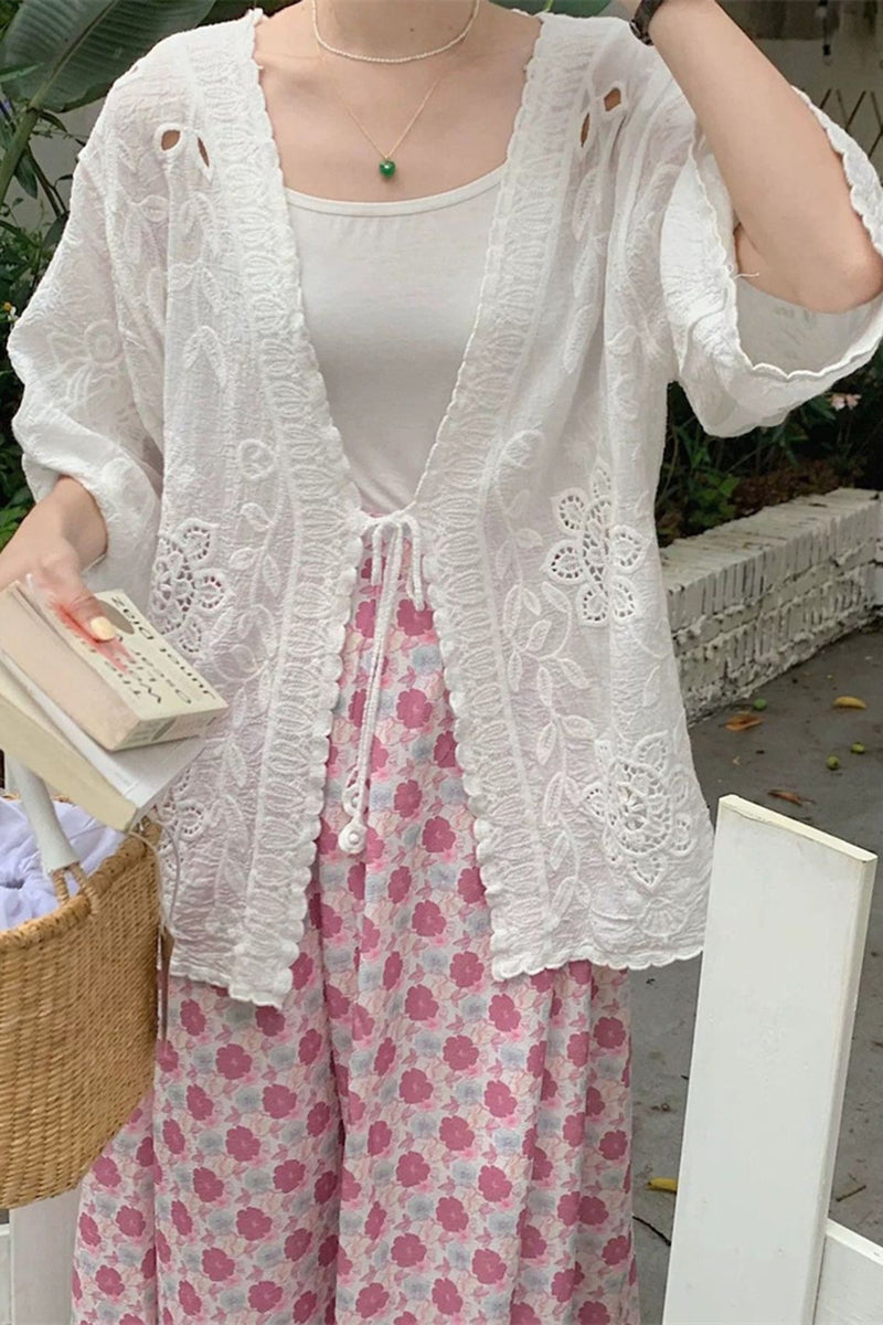 Floral Pattern Open-Front Blouse