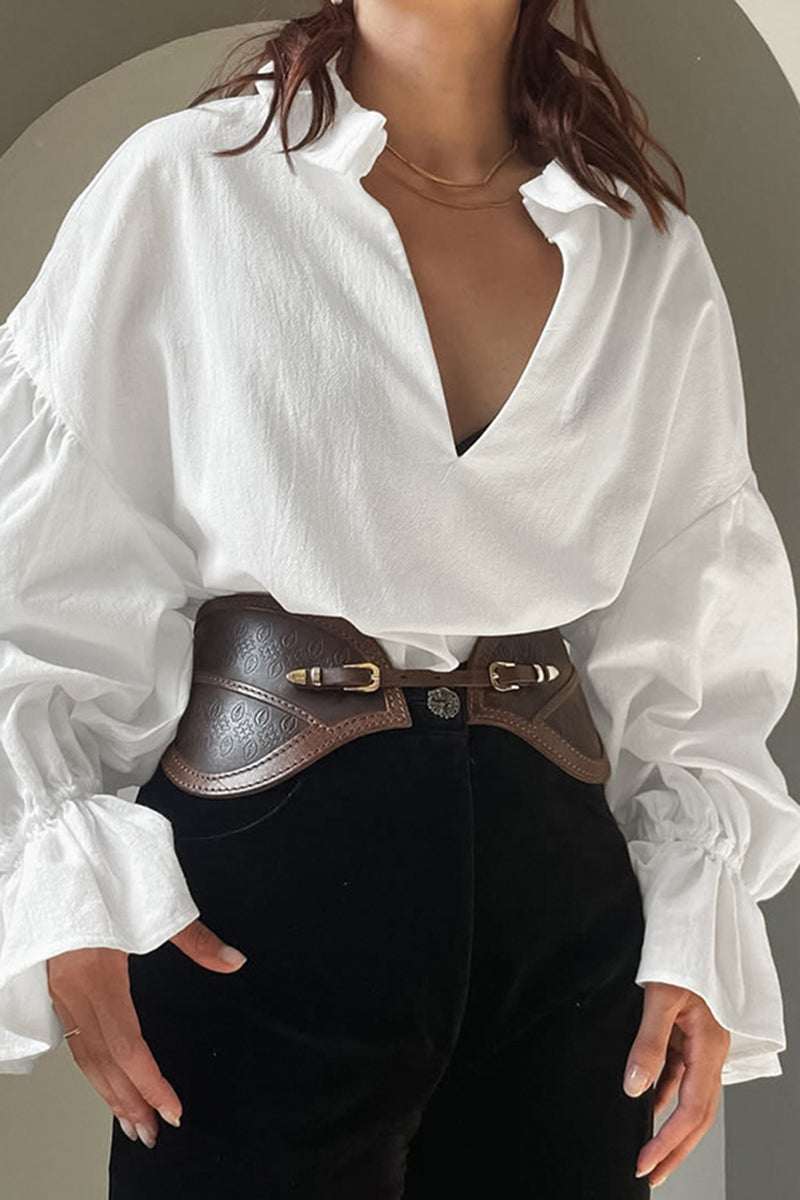 Elegant V-Neck Puff Sleeve Blouse