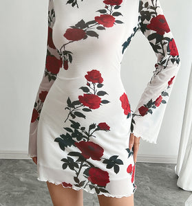 Floral Long Sleeve Bodycon Dress