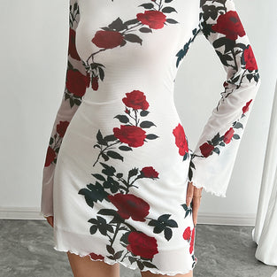 Floral Long Sleeve Bodycon Dress