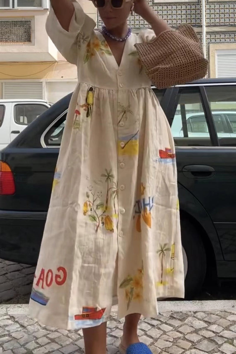 Tropical Print Casual Midi Dress