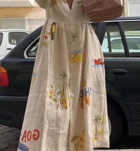 Tropical Print Casual Midi Dress
