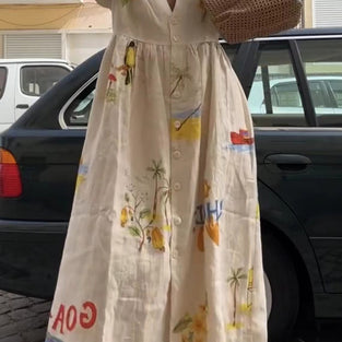 Tropical Print Casual Midi Dress