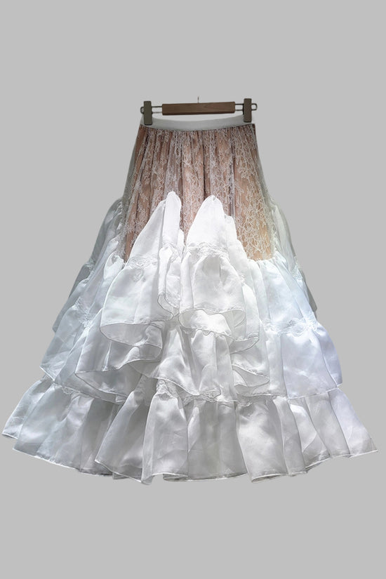 Elegant Lace Tiered Midi Skirt