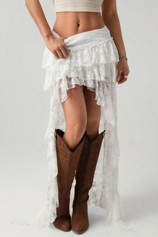 Ruffled Asymmetrical High Low Skirt