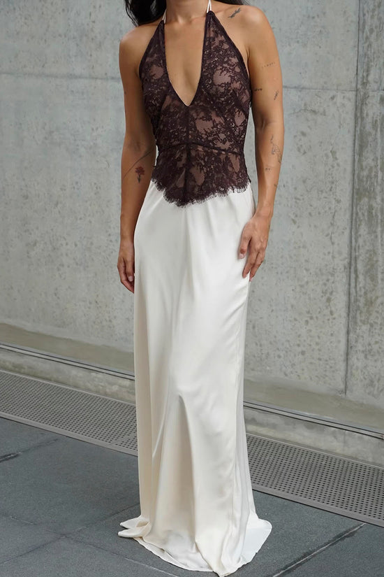 Halter Lace Contrast Maxi Dress
