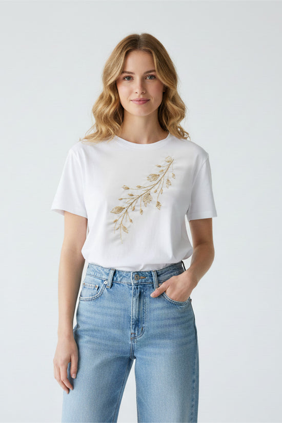 Golden Vine Embroidered T-Shirt