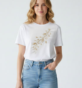 Golden Vine Embroidered T-Shirt