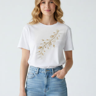 Golden Vine Embroidered T-Shirt