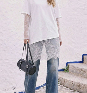 Lace Details Asymmetric Hem T-Shirt